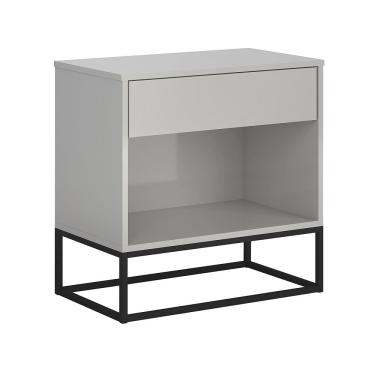 Imagem de Mesa De Cabeceira Com Gaveta Alto Padrão Industrial Malta Off White Base Ferro Preta