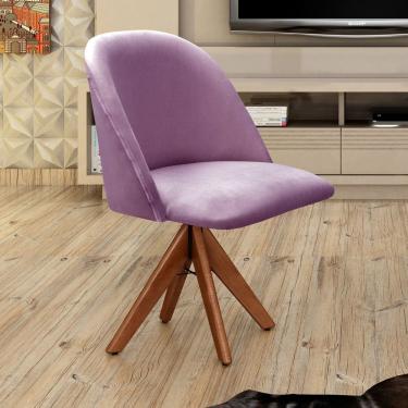 Imagem de Poltrona Decorativa Gaia Giratória Madeira para Sala, Quarto, Recepção Roxo
