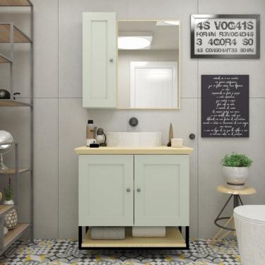 Imagem de Gabinete para Banheiro 2 Portas 1 Prateleira 80cm Nordic Mazzu Ácqua/Natural