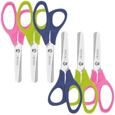 Imagem de Kit 6 Tesouras Escolar Infantil Canhoto Cores Sortidas Mundial