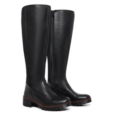 Imagem de Bota Feminina Cano Longo com Elástico Panturrilha Grossa Plus Size Solado Tratorado (37, Preto)