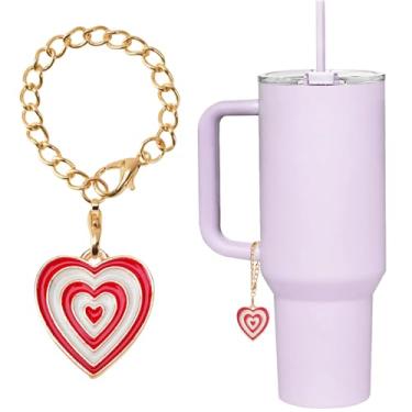 Imagem de kapitomanio Pingentes de coração fofos para copo Stanley acessórios coloridos de coração para garrafa de água com alça presentes femininos e meninas (vermelho)