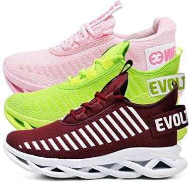 Imagem de Tênis Feminino Solado Confort Trançado Esportivo - 3 Pares (Rosa, Verde e Bordo, BR, Adulto, Numérico, 36)