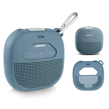 Imagem de Capa protetora para alto-falante Bose SoundLink Micro Bluetooth da WGear, design em destaque com bolso de malha para cabo e outros acessórios, alça elástica para proteger o dispositivo (azul pedra), WG012299