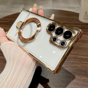 Imagem de Suporte de anel magnético transparente capa de telefone para Samsung Galaxy Note 20 S24 Ultra S23 FE S22 Plus capa transparente banhada, 4, para Galaxy S22Plus