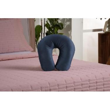 Imagem de Travesseiro De Pescoço Para Viagens Feito Em Tecido Suede Com Zíper e Enchimento 100% Fibra Siliconada, Confortável, Extra Macio e Durável (Azul Marinho)