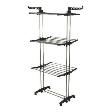 Imagem de Varal De Chão 3 Andares Aço Inox Móvel E Dobravel - Prateado - Member'