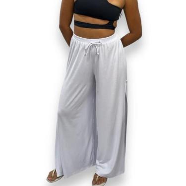 Imagem de Calça Pantalona Feminina com Fenda Lateral Cintura Alta Viscolycra - U