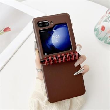 Imagem de Capa de telefone estilo caderno espiral para Samsung Galaxy Z Flip 6 5 4 3 Flip6 Flip5 Flip4 Flip3 5G Proteção de dobradiça Capa à prova de choque, marrom, para Galaxy Z Flip 3