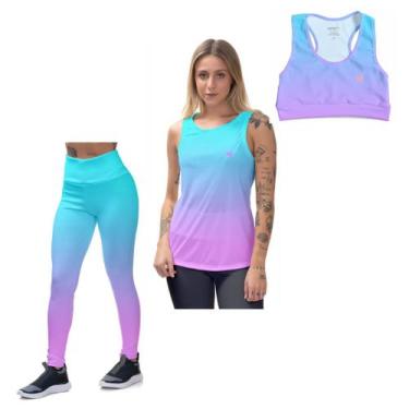 Imagem de Kit Regata Feminina Top Cropped Treino Calça Legging Confortável Ginás