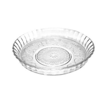 Imagem de Prato Para Bolo de Vidro Decorado Redondo 7X31X31.5cm - UtilBazar