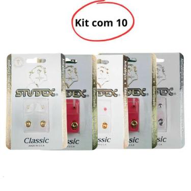 Imagem de Kit 10 Brincos Studex Farmácia Infantil Adulto Folheado Ouro - Magazin