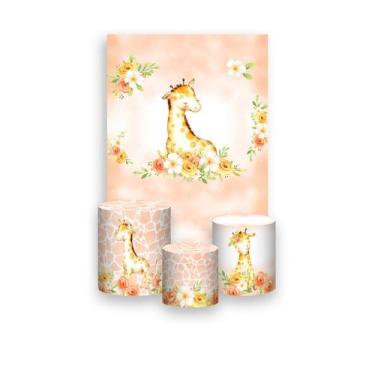 Imagem de Painel De Festa Vertical 1,50 x 2,20 + Trio De Capas Cilindro - Girafa