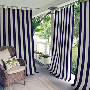 Imagem de Elrene Home Fashions Highland Stripe Painel de cortina de janela superior para pátio, pérgola, varanda, deck, lanai e cabana, 127 x 213 cm, azul-marinho