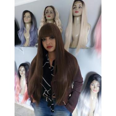 Imagem de PERUCA, WIG, CASTANHO, CASTANHO claro, LISA, 75CM, FRANJA RETA, FIBRA 