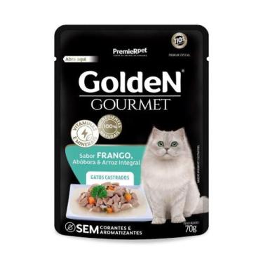 Imagem de Golden Sachê Gourmet Gatos Adultos Castrados Sabor Frango e Abóbora 70