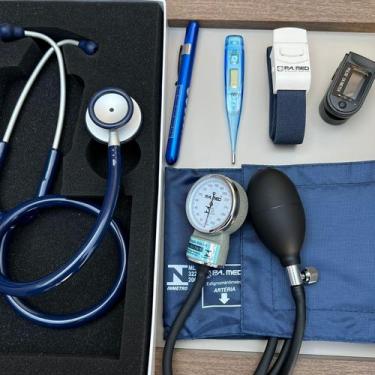 Imagem de Kit Enfermagem Estagio Acadêmico Azul Esteto Duplo BIC Esfigmo Oxímetr