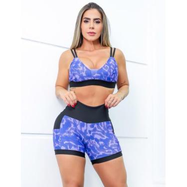 Imagem de Conjunto Feminino Esportivo Estampado Top com Bojo e Short com Bolsos 