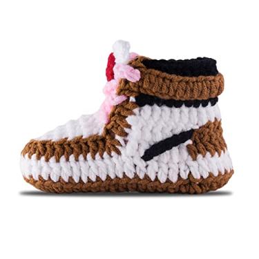 Imagem de Diaper Book Club Tênis de bebê de crochê Hypebeast para cabeças de tênis infantis, botas macias para meninos e meninas, moda infantil de grife, respirável e confortável, Mocha, 3-6 Meses