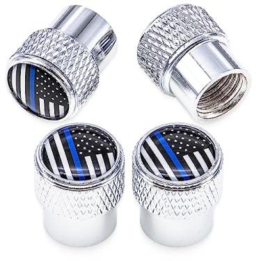 Imagem de MEAJOO 4 peças de tampas de haste de válvula de pneu xadrez bandeira americana, resistentes à corrosão, tampas de haste de válvula de liga de alumínio premium, capas universais à prova de poeira para carros, SUVs, motocicletas e bicicletas (prata)