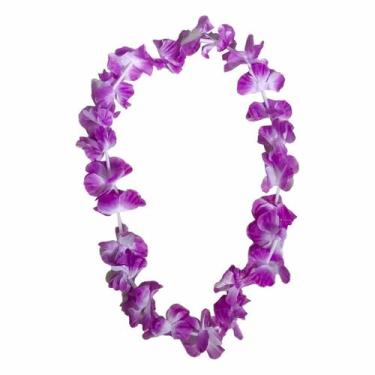 Imagem de Colar Havaiano Hula Hula Roxo e Branco - 90cm - Extra Festas