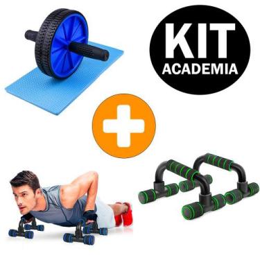 Imagem de Kit Academia em Casa Barra de Apoio para Flexão Push UP + Roda Abdomin