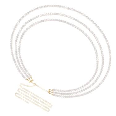 Imagem de Linkidea Cinto de corrente plus size para mulheres, correntes de cintura de pérola branca de 3 camadas, corrente extra grande, corrente de cinto grosso ajustável de 84 a 149 cm, XX-Large