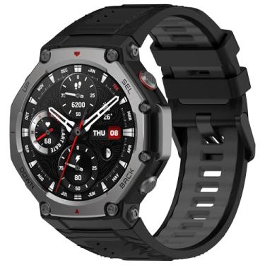 Imagem de hengkang Pulseiras de relógio adequadas para Amazfit T-Rex 3, pulseiras de substituição de silicone modernas e duráveis adequadas para Amazfit T-Rex 3 Smart Watch (preto)