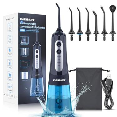 Imagem de Limpador dental de água sem fio, irrigador dental INSMART Professional de 300 ml, modo faça-você-mesmo, irrigador oral dental recarregável por USB para casa e viagens, IPX7 à prova