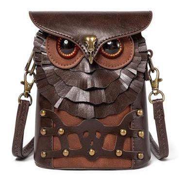 Imagem de Bolsa tiracolo pequena bolsa de couro bolsa de cintura pochete suporte de telefone medieval vintage renascentista punk bolsa de ombro, Coruja
