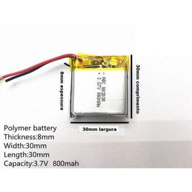 Imagem de Bateria 3,7v 800mah 8mm X 30mm X 30mm  2 Fios Grossa - - KMIG