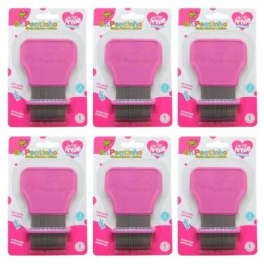 Imagem de Kit 6 Pente Fino Inox Rosa Piolhos e Lêndeas - Dr. Pentinho