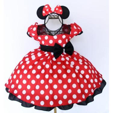 Imagem de Vestido Infantil Minnie Vermelho Festa Temática E Tiara - Pingo De Gen