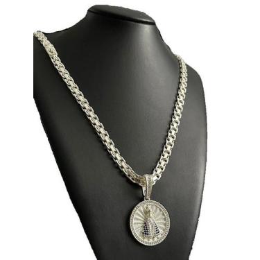 Imagem de Cordão 10mm cadeado duplo + pingente banhado a prata 925 - ToJoia18k