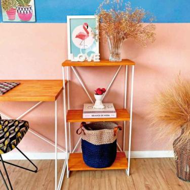 Imagem de Aparador Industrial Slim de Ferro e Madeira Carvalho e Branco - ArtFac