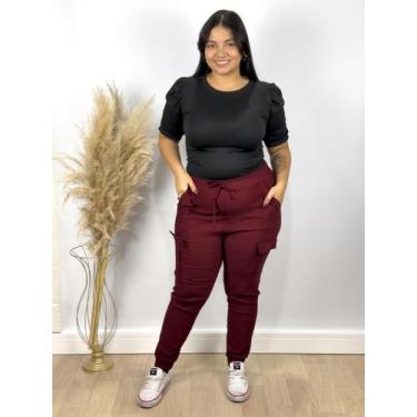 Imagem de Calça Feminina Plus Size Bengaline Cargo com Bolso Lateral Moda Plus S