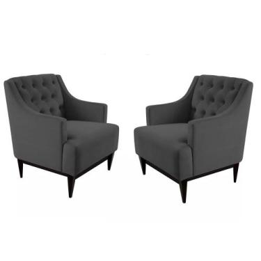 Imagem de Kit 02 Poltronas Decorativa Clássica Capitonê Suede Preto - SA Móveis 