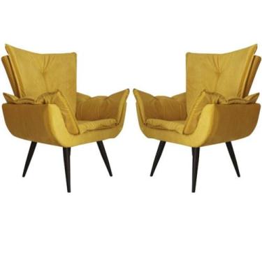 Imagem de Kit 02 Poltronas Decorativas Emília Plus Pés Palito Suede Amarelo - SA