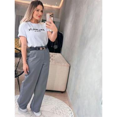 Imagem de A-Lows A&L calca pantalona alfaiataria Sem Faixa Liso Com Anel, Cinza,