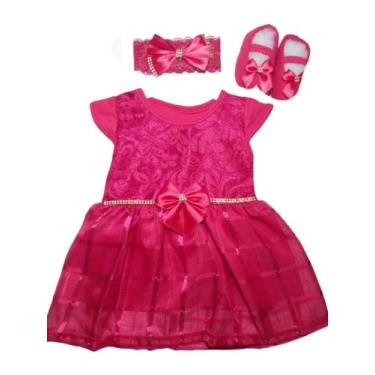Imagem de 1 Kit Menina Vestido+sapato+faixa/ Bebê/ Infantil  - FEMANANCIAL