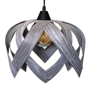 Imagem de Luminaria Pendente Madeira Sala Mesa Bancada Lúpulo M Cinza - Caroá