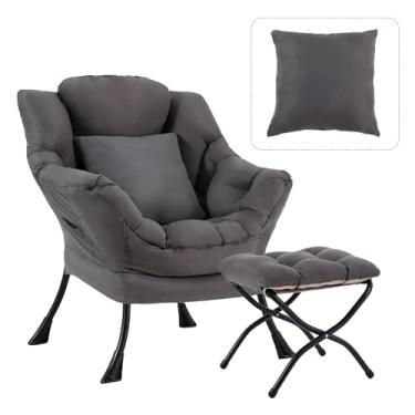 Imagem de HomEastlly Cadeira grande e preguiçosa com otomano, cadeira de leitura de destaque com almofada, espreguiçadeira aconchegante com apoio de braço, sofá de lazer para sala de estar, quarto, dormitório,