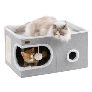 Imagem de Garnpet cama de gato para gatos internos, casa cúbica, camas de caverna para gatos cobertas e móveis com almofada de arranhar e barraca de refúgio, condomínio de gato moderno e bonito para v