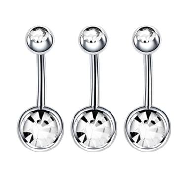 Imagem de Decentraland 3 peças com zircão prateado 1,6 mm (14G) piercing de umbigo piercing corporal halteres piercing joias aço cirúrgico aço inoxidável 10 mm, 1.6mm(14G),L-10mm, Aço inoxidável, Zirconita