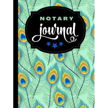 Imagem de Hardcover Notary Journal: 8.5x11 Large Notarial Logbook/With 200 Numbered Pages - Two Record Logs Per Page / 400 Records/Ledger Book Gift For ... Feather Pattern - Animal Print on Mint Green