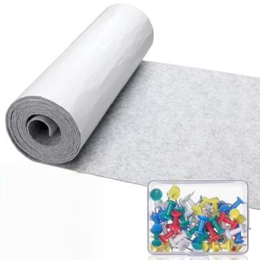 Imagem de Rolo autoadesivo para placa de feltro 29 x 395 cm com 50 pacotes de pinos coloridos de feltro cortáveis, placa autoadesiva, segura, removível, boletim para paredes, escritório, arte faça você mesmo