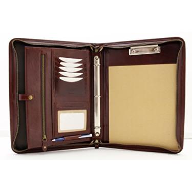 Imagem de Noda Pasta executiva de couro italiano com 3 argolas portfólio profissional de negócios com fecho de zíper | currículo, documento, tablet, prancheta, organizador de bloco de escrita | homens, mulheres