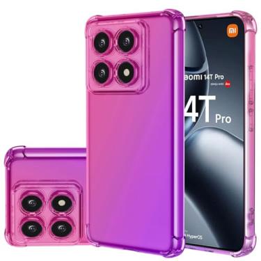 Imagem de Gufuwo Capa para Xiaomi 14T Pro fofa para meninas e mulheres, capa protetora de TPU macio antiarranhões gradiente à prova de choque para Xiaomi 14T Pro 5G rosa/roxo