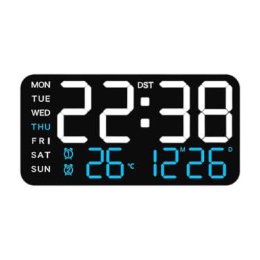 Imagem de XLWLLNJ Despertador digital relógios elétricos tela grande relógio de parede led relógios para o quarto ao lado aprendizagem sala estar adolescentes, Black W Blue Light