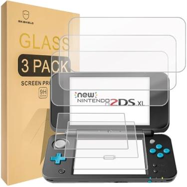 Imagem de Mr.Shield [Pacote com 3] Projetado para Nintendo 2DS XL 2017 [3x vidro superior + 3x fundo antirreflexo PET] protetor de tela com substituição vitalícia